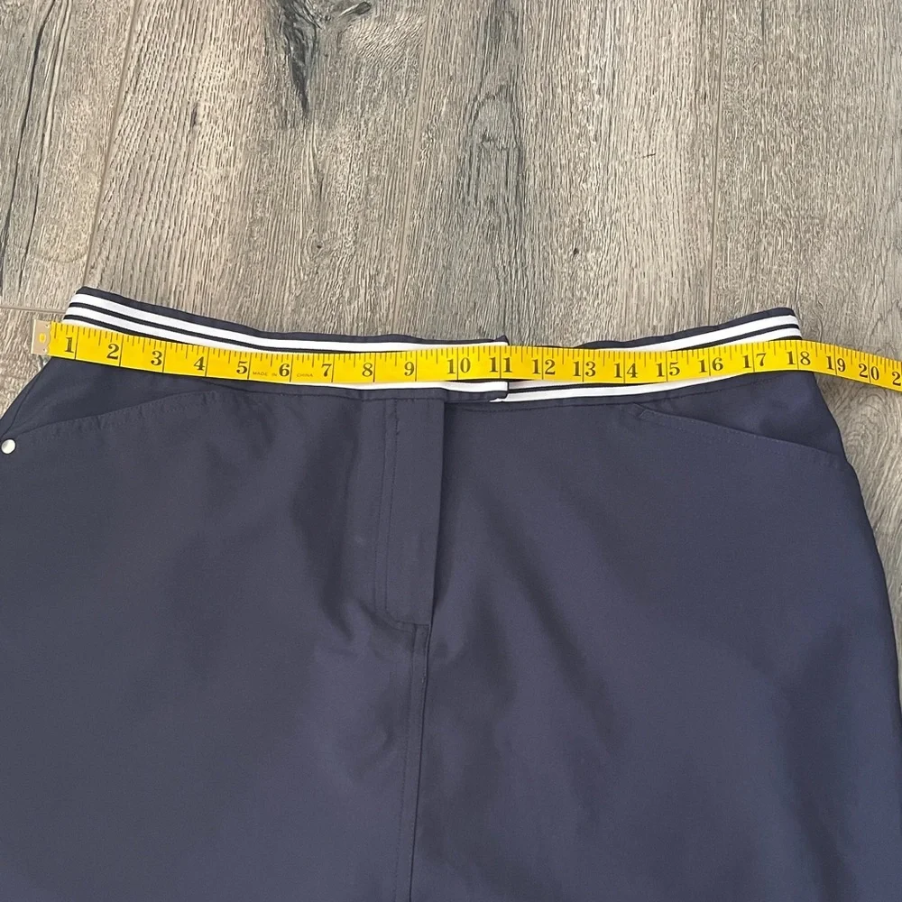 Stylish Navy Women's Midi Skirt with Striped Waistband - Picture 8 of 11